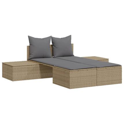 Dubbel solsäng med dynor beige konstrotting