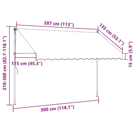 Markis infällbar antracit 300x150 cm tyg och stål