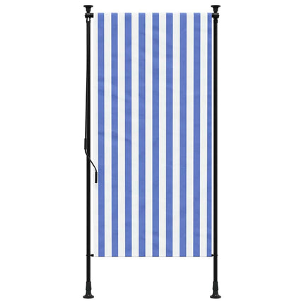 Rullgardin utomhus blå och vit 100x270 cm tyg&stål