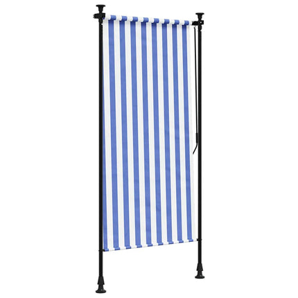 Rullgardin utomhus blå och vit 100x270 cm tyg&stål