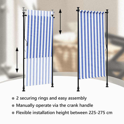 Rullgardin utomhus blå och vit 100x270 cm tyg&stål