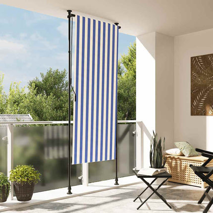 Rullgardin utomhus blå och vit 100x270 cm tyg&stål