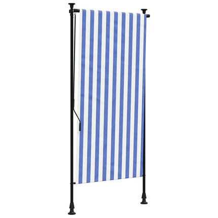 Rullgardin utomhus blå och vit 120x270 cm tyg&stål