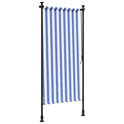 Rullgardin utomhus blå och vit 120x270 cm tyg&stål