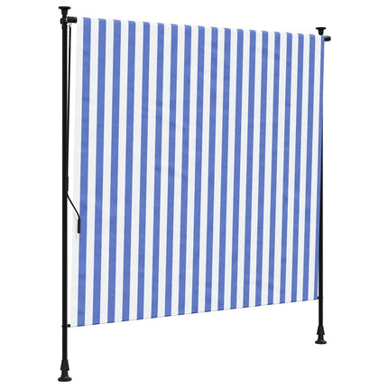 Rullgardin utomhus blå och vit 150x270 cm tyg&stål