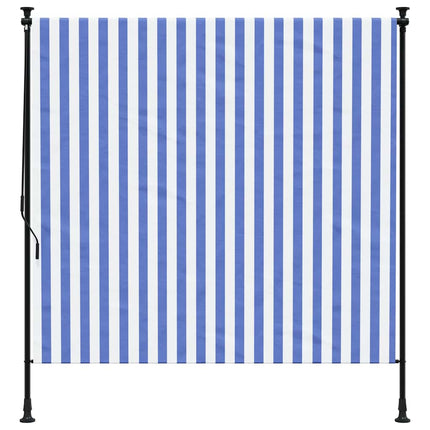 Rullgardin utomhus blå och vit 150x270 cm tyg&stål