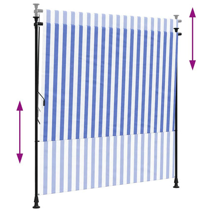 Rullgardin utomhus blå och vit 150x270 cm tyg&stål