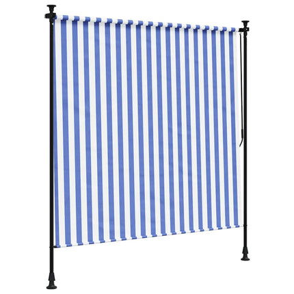 Rullgardin utomhus blå och vit 200x270 cm tyg&stål