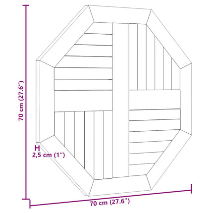 Bordsskiva 70x70x2,5 cm åttakantig massiv teak