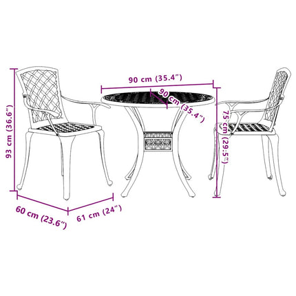 Caféset 3 delar gjuten aluminium svart