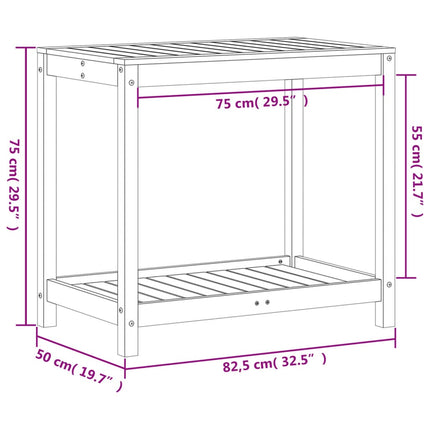 Växtbord med hylla 82,5x50x75 cm massivt furu