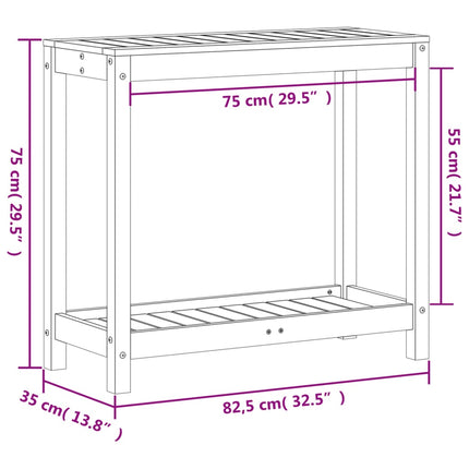 Växtbord med hylla vaxad brun 82,5x35x75 cm massiv furu