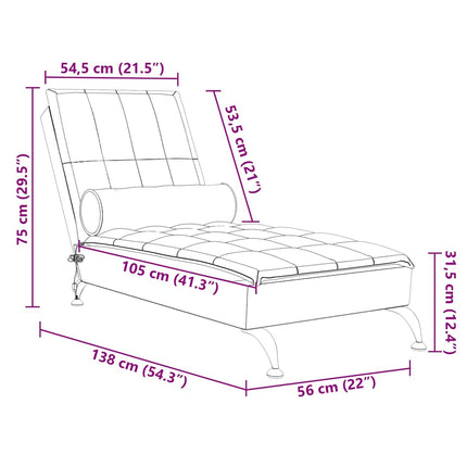 Massageschäslong med bolster ljusgrå tyg