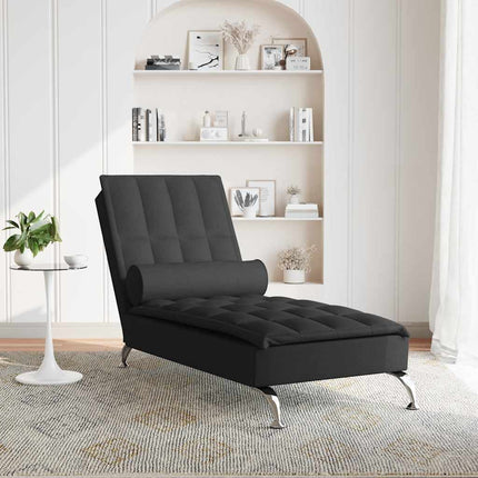 Massageschäslong med bolster svart tyg