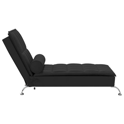 Massageschäslong med bolster svart tyg