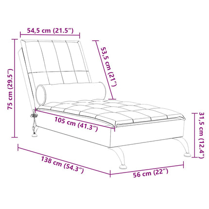 Massageschäslong med bolster svart tyg