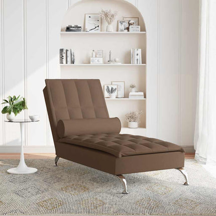 Massageschäslong med bolster brun tyg