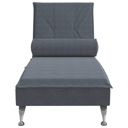 Massageschäslong med bolster mörkgrå sammet