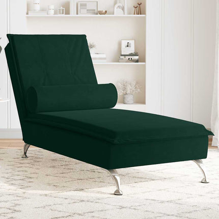 Massageschäslong med bolster mörkgrön sammet