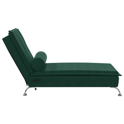 Massageschäslong med bolster mörkgrön sammet