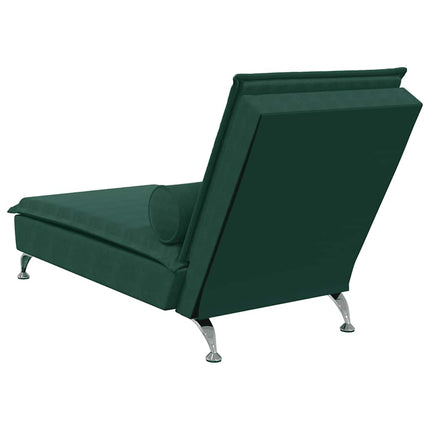 Massageschäslong med bolster mörkgrön sammet