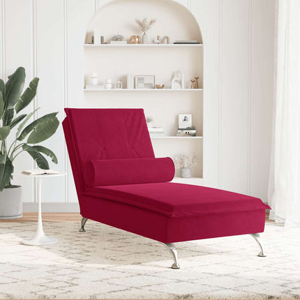 Massageschäslong med bolster vinröd sammet