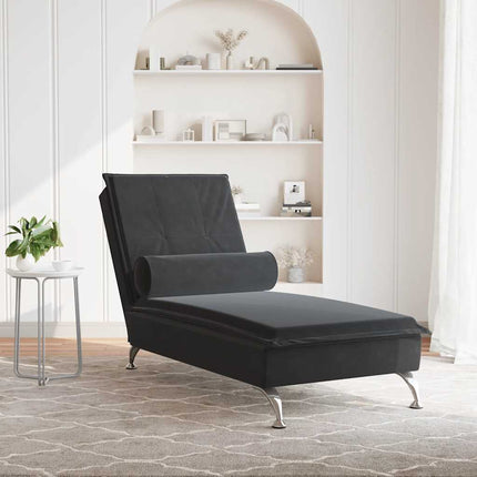 Massageschäslong med bolster svart sammet