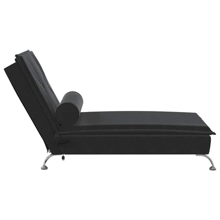 Massageschäslong med bolster svart sammet