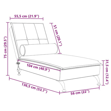 Massageschäslong med bolster svart sammet
