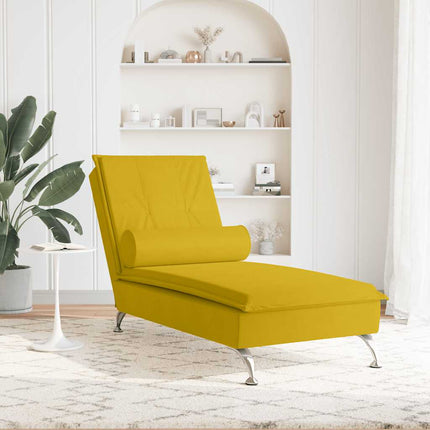 Massageschäslong med bolster gul sammet