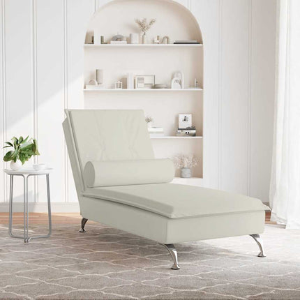 Massageschäslong med bolster gräddvit sammet