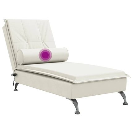Massageschäslong med bolster gräddvit sammet