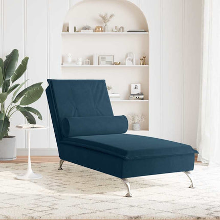 Massageschäslong med bolster blå sammet