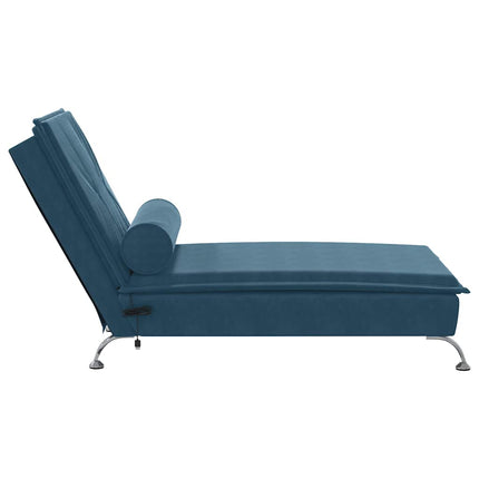 Massageschäslong med bolster blå sammet