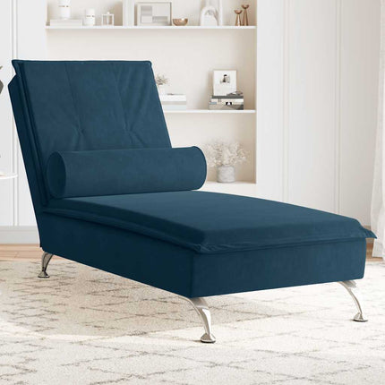 Massageschäslong med bolster blå sammet