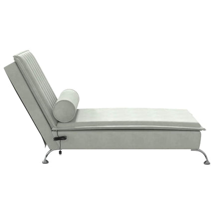 Massageschäslong med bolster ljusgrå sammet