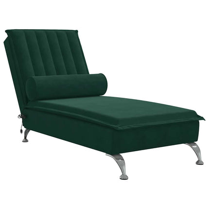 Massageschäslong med bolster mörkgrön sammet