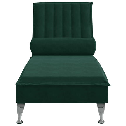 Massageschäslong med bolster mörkgrön sammet