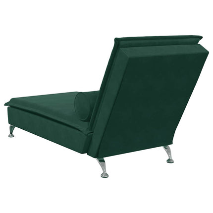Massageschäslong med bolster mörkgrön sammet