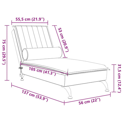 Massageschäslong med bolster rosa sammet