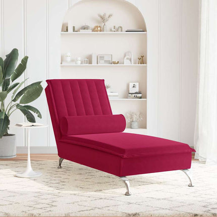 Massageschäslong med bolster vinröd sammet