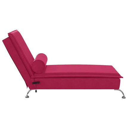 Massageschäslong med bolster vinröd sammet