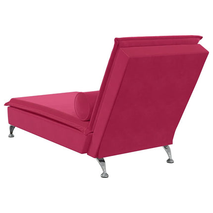 Massageschäslong med bolster vinröd sammet