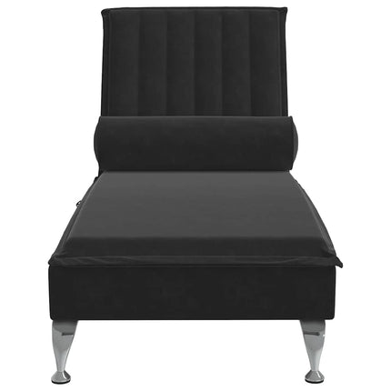 Massageschäslong med bolster svart sammet