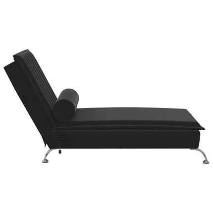 Massageschäslong med bolster svart sammet