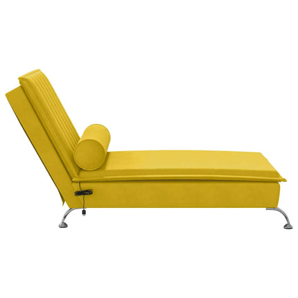 Massageschäslong med bolster gul sammet