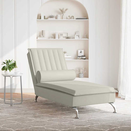 Massageschäslong med bolster gräddvit sammet