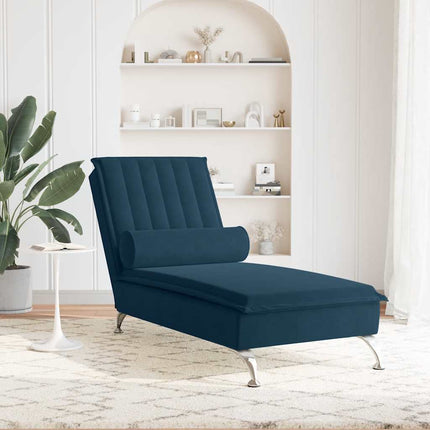 Massageschäslong med bolster blå sammet