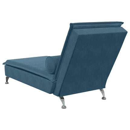 Massageschäslong med bolster blå sammet