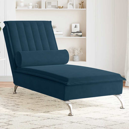 Massageschäslong med bolster blå sammet